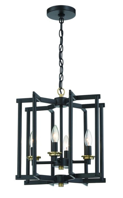 ##Antique Hardware## Avante Grand 4 Light Cage Foyer in Flat Black/Satin Brass