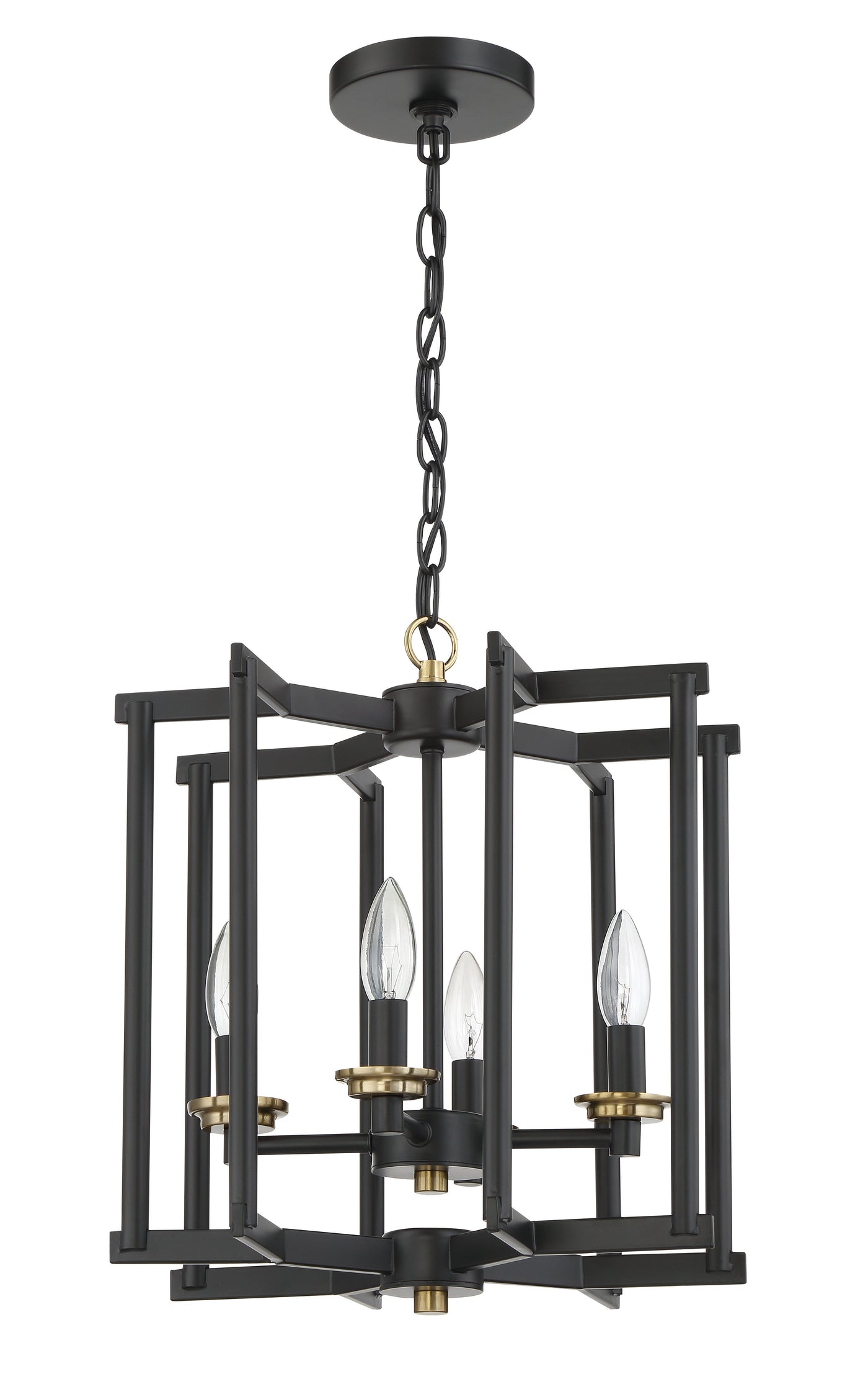 ##Antique Hardware## Avante Grand 4 Light Cage Foyer in Flat Black/Satin Brass