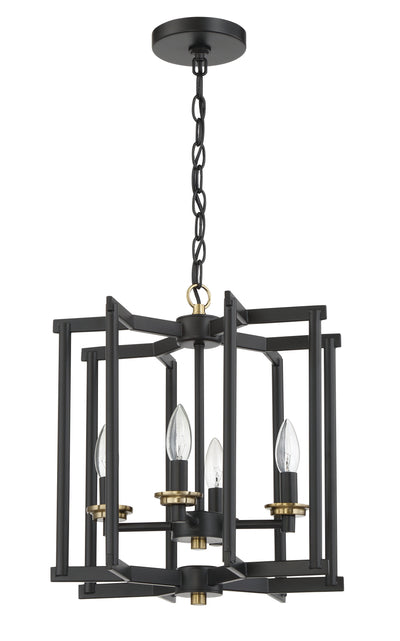 ##Antique Hardware## Avante Grand 4 Light Cage Foyer in Flat Black/Satin Brass