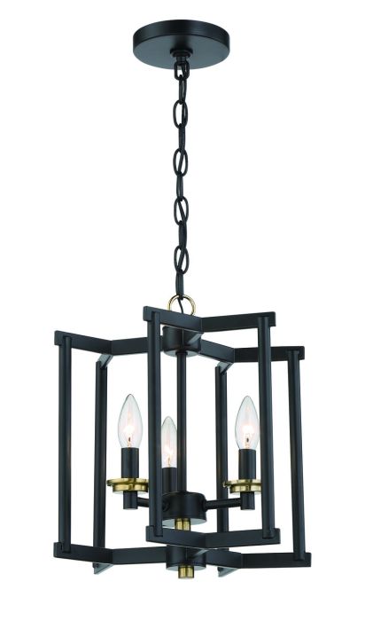 ##Antique Hardware## Avante Grand 3 Light Cage Convertible Semi Flush/Pendant in Flat Black/Satin Brass