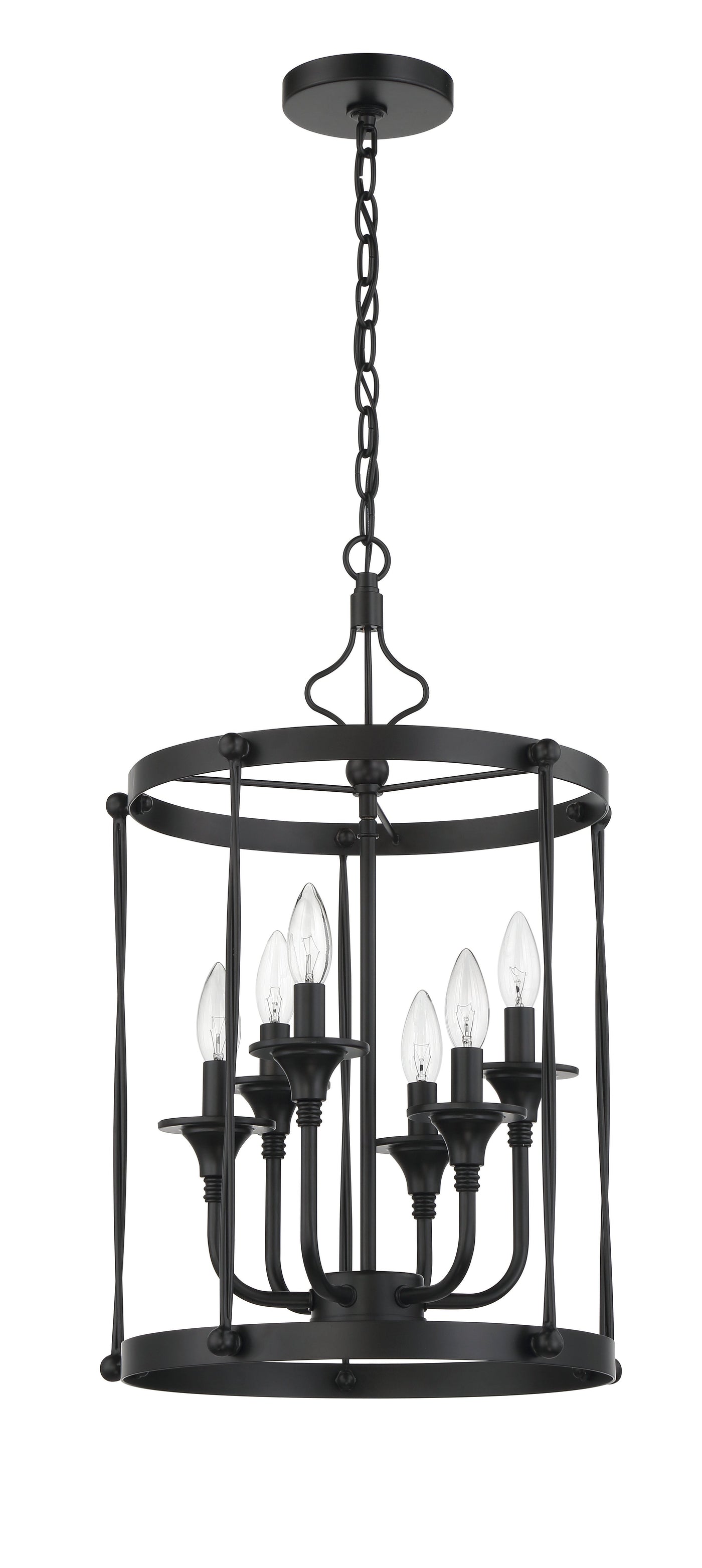 ##Antique Hardware## Jolenne 6 Light Cage Foyer Pendant in Flat Black