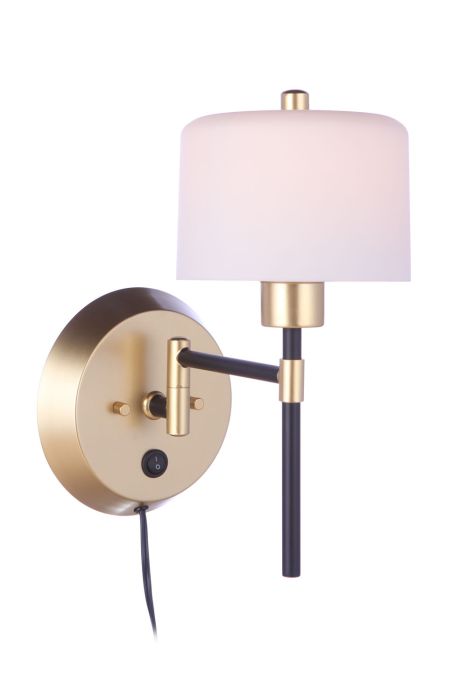 ##Antique Hardware## Wentworth 1 Light Portable Swing Arm Sconce in Flat Black/Sunset Gold