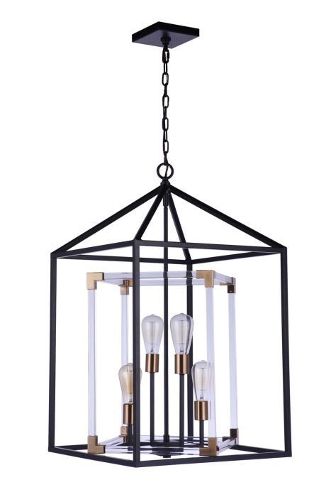 ##Antique Hardware## Aaron 4 Light Pendant in Flat Black/Satin Brass