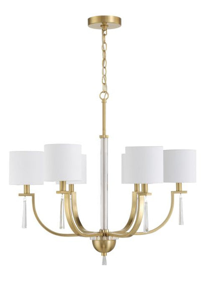 ##Antique Hardware## Fortuna 6 Light Chandelier in Satin Brass