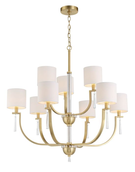 ##Antique Hardware## Fortuna 9 Light Chandelier in Satin Brass