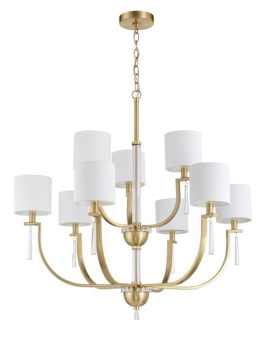 ##Antique Hardware## Fortuna 9 Light Chandelier in Satin Brass