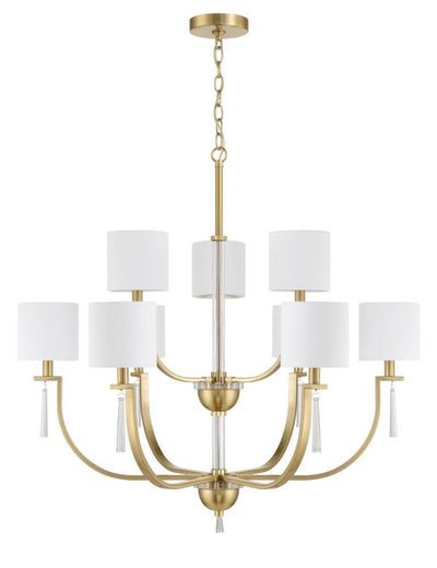 ##Antique Hardware## Fortuna 9 Light Chandelier in Satin Brass