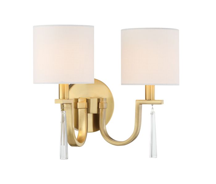 ##Antique Hardware## Fortuna 2 Light Wall Sconce in Satin Brass