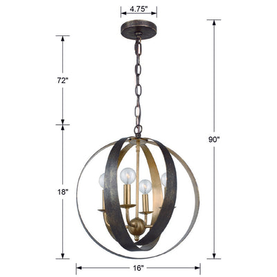 ##Antique Hardware## Luna 4 Light English Bronze + Antique Gold Sphere Mini Chandelier