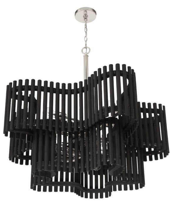 ##Antique Hardware## Freeform 10 Light Chandelier in Polished Nickel/Black Walnut