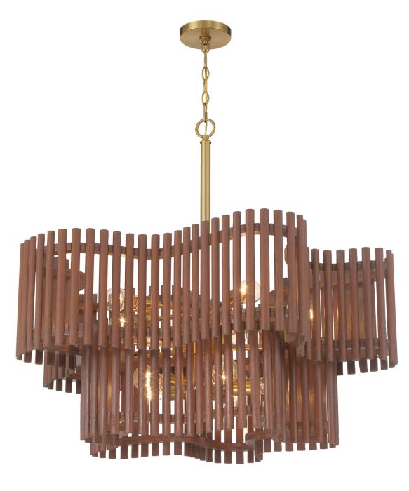 ##Antique Hardware## Freeform 10 Light Chandelier in Satin Brass/Walnut