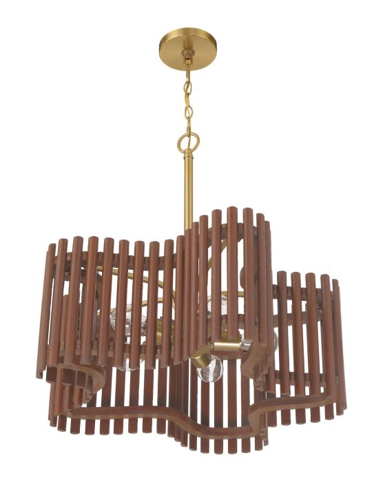 ##Antique Hardware## Freeform 5 Light Medium Chandelier in Satin Brass/Walnut