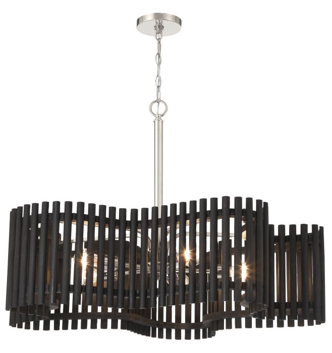 ##Antique Hardware## Freeform 5 Light Large Chandelier in Polished Nickel/Black Walnut