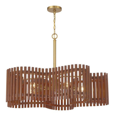 ##Antique Hardware## Freeform 5 Light Large Chandelier in Satin Brass/Walnut