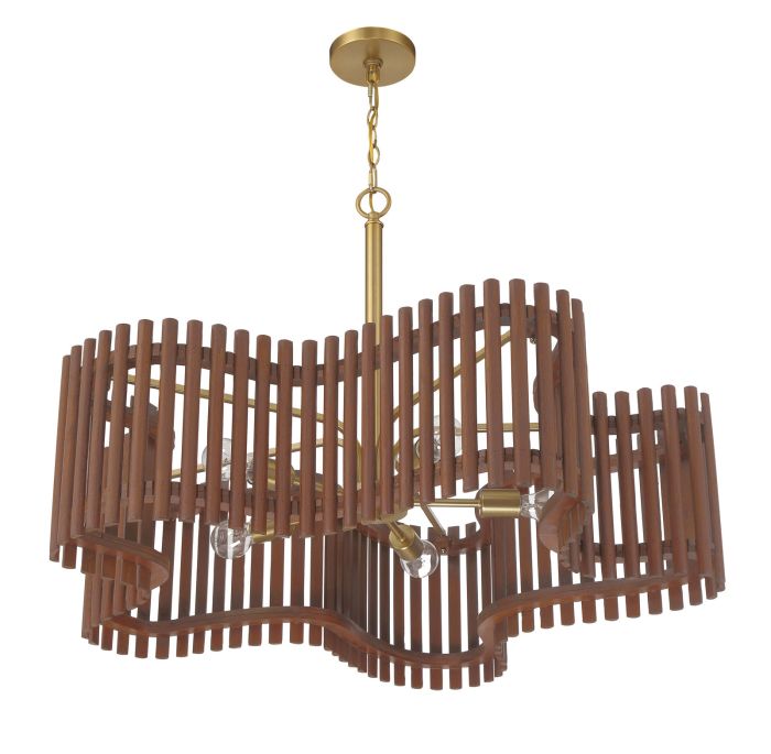 ##Antique Hardware## Freeform 5 Light Large Chandelier in Satin Brass/Walnut