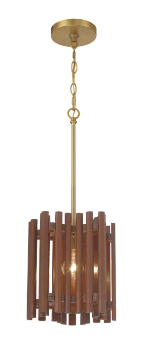 ##Antique Hardware## Freeform 1 Light Pendant in Satin Brass/Walnut