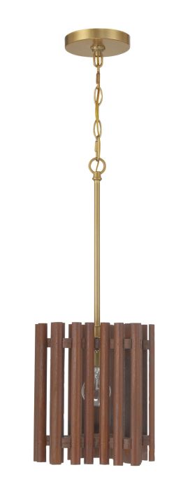 ##Antique Hardware## Freeform 1 Light Pendant in Satin Brass/Walnut