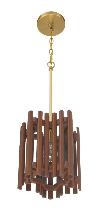 ##Antique Hardware## Freeform 1 Light Pendant in Satin Brass/Walnut