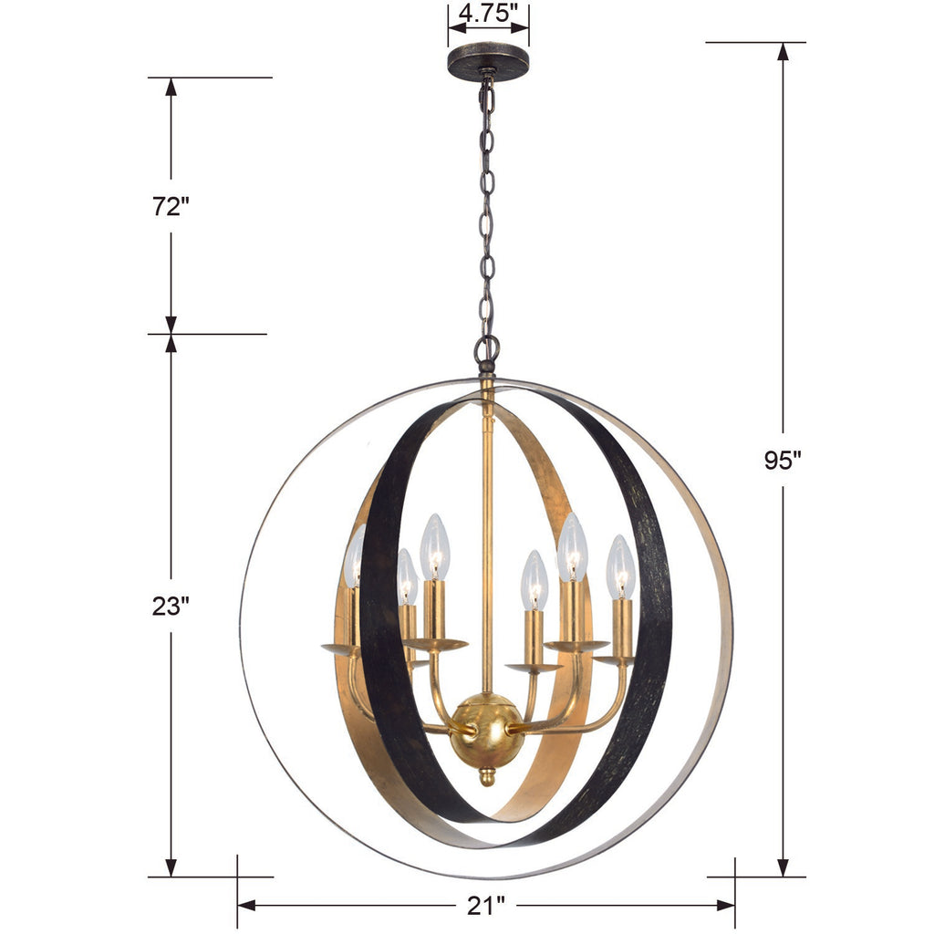 ##Antique Hardware## Luna 6 Light English Bronze + Antique Gold Sphere Large Chandelier