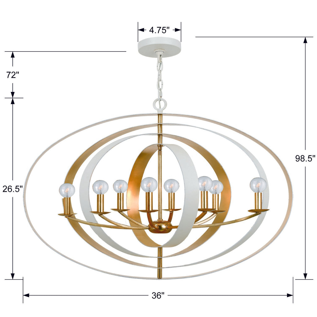 ##Antique Hardware## Luna 8 Light Matte White + Antique Gold Chandelier