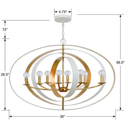 ##Antique Hardware## Luna 8 Light Matte White + Antique Gold Chandelier