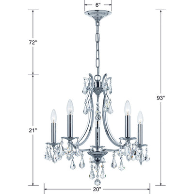 ##Antique Hardware## Cedar 5 Light Swarovski Strass Crystal Polished Chrome Chandelier