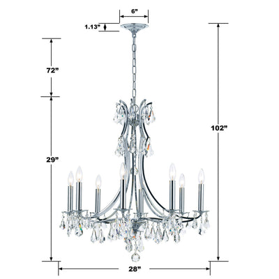 ##Antique Hardware## Cedar 8 Light Swarovski Strass Crystal Polished Chrome Chandelier