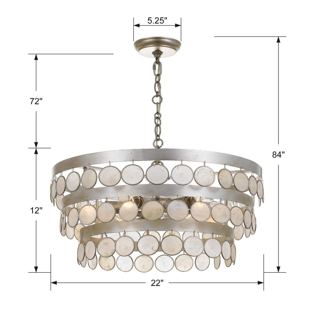 ##Antique Hardware## Coco 6 Light Antique Silver Chandelier