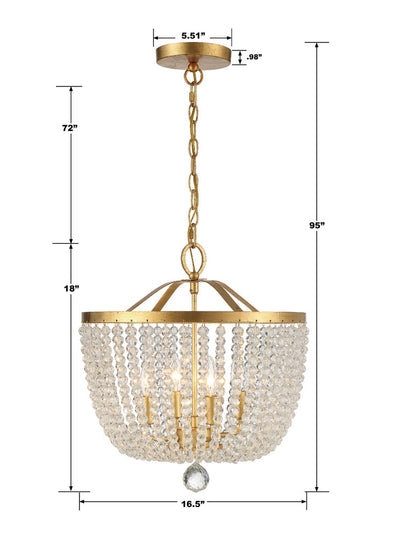 ##Antique Hardware## Rylee 4 Light Antique Gold Mini Chandelier