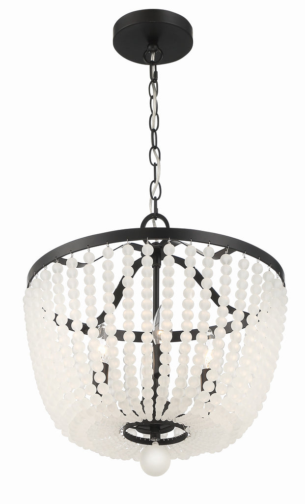 ##Antique Hardware## Rylee 4 Light Matte Black Frosted Beads Mini Chandelier