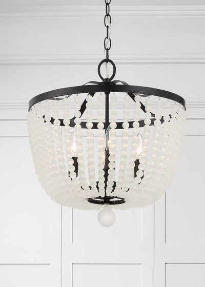 ##Antique Hardware## Rylee 4 Light Matte Black Frosted Beads Mini Chandelier