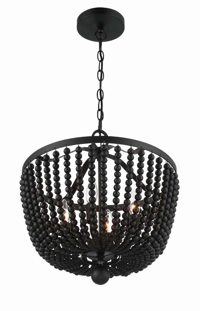 ##Antique Hardware## Rylee 4 Light Matte Black Mini Chandelier