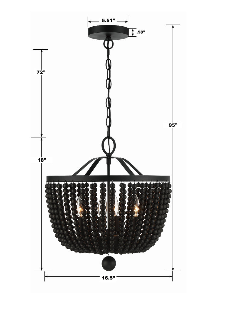 ##Antique Hardware## Rylee 4 Light Matte Black Mini Chandelier