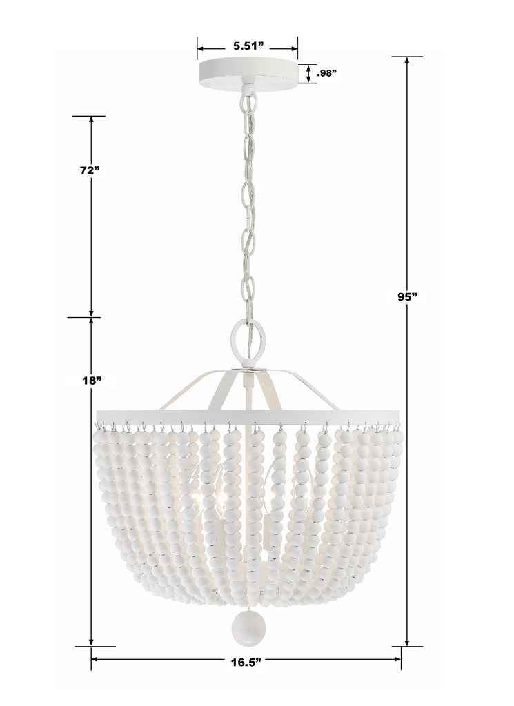 ##Antique Hardware## Rylee 4 Light Matte White Mini Chandelier