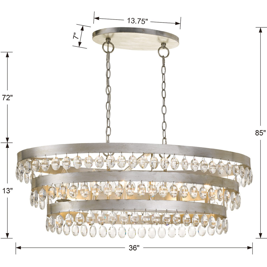 ##Antique Hardware## Perla 6 Light Antique Silver Linear Chandelier