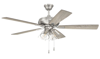 Antique Hardware 52" Eos Clear 4 Light in Brushed Polished Nickel w/ Driftwood/Walnut Blades Ceiling Fan