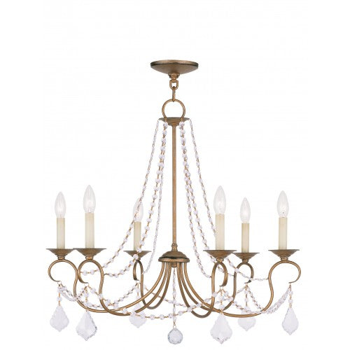 ##Antique Hardware## 6 Light Antique Gold Leaf Chandelier