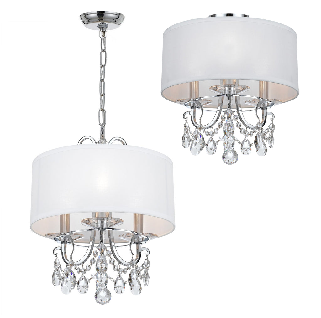 ##Antique Hardware## Othello 3 Light Clear Crystal Polished Chrome Mini Chandelier