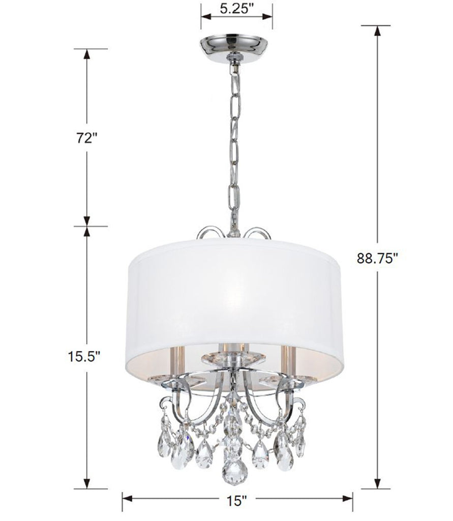 ##Antique Hardware## Othello 3 Light Swarovski Strass Crystal Polished Chrome Mini Chandelier