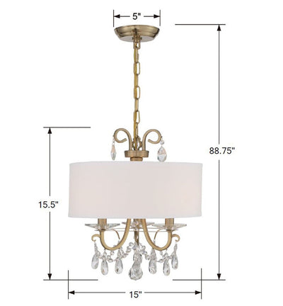 ##Antique Hardware## Othello 3 Light Swarovski Strass Crystal Vibrant Gold Mini Chandelier