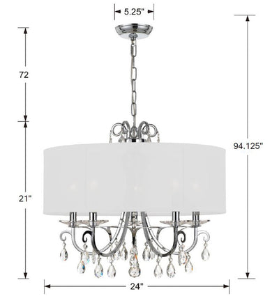 ##Antique Hardware## Othello 5 Light Swarovski Strass Crystal Polished Chrome Chandelier