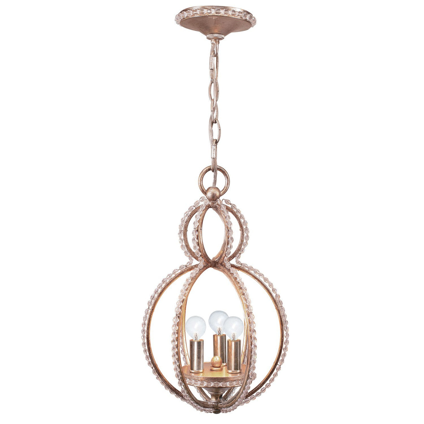 ##Antique Hardware## Garland 3 Light Crystal Bead Distressed Twilight Mini Chandelier