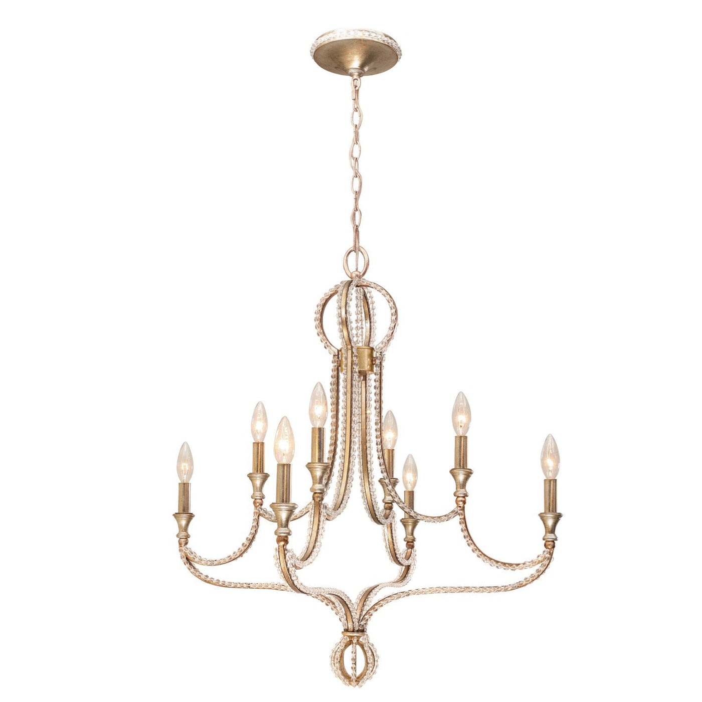 ##Antique Hardware## Garland 8 Light Crystal Bead Distressed Twilight Chandelier