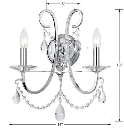 ##Antique Hardware## Othello 2 Light Swarovski Strass Crystal Polished Chrome Sconce