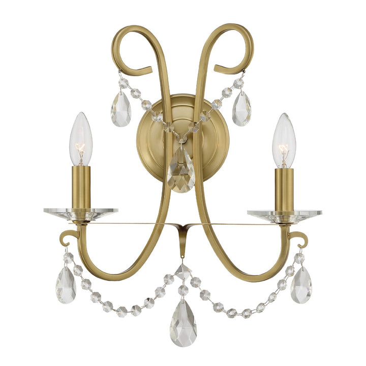 ##Antique Hardware## Othello 2 Light Spectra Crystal Vibrant Gold Sconce
