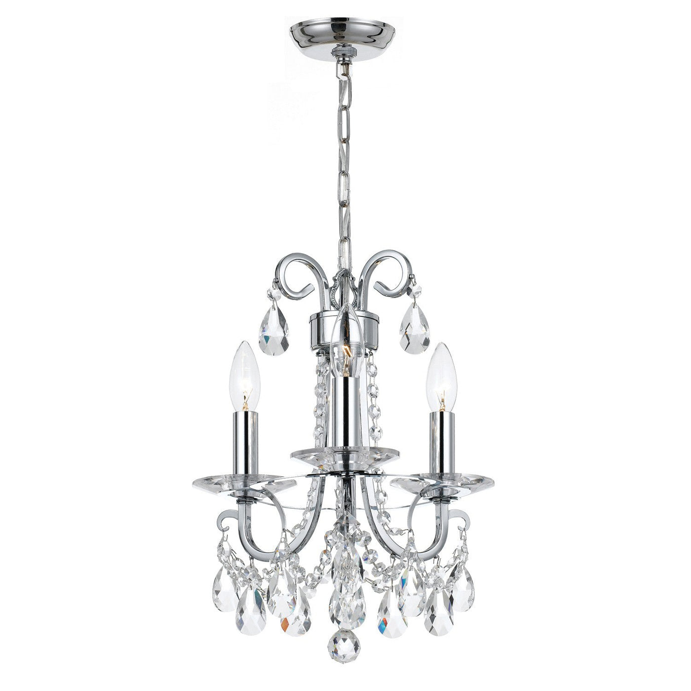 ##Antique Hardware## Othello 3 Light Spectra Crystal Polished Chrome Mini Chandelier