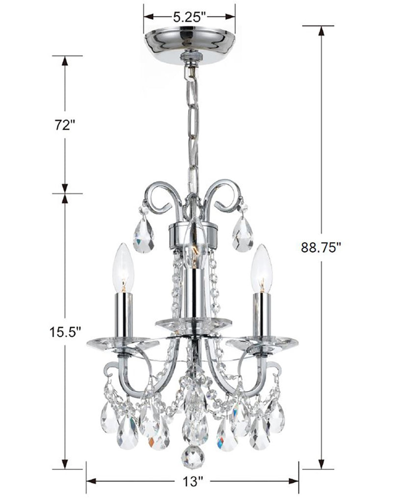 ##Antique Hardware## Othello 3 Light Spectra Crystal Polished Chrome Mini Chandelier