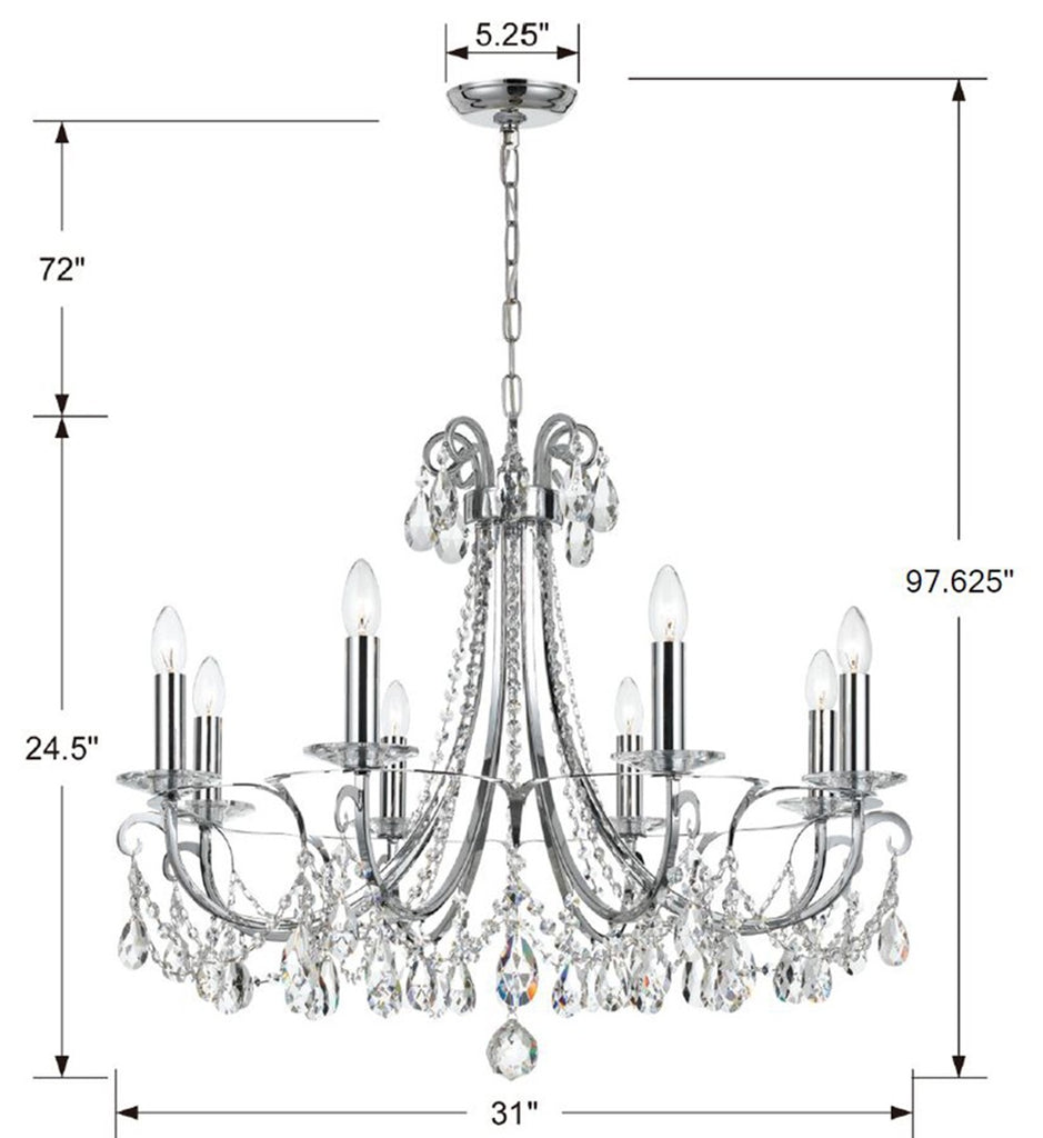 ##Antique Hardware## Othello 8 Light Spectra Crystal Polished Chrome Chandelier