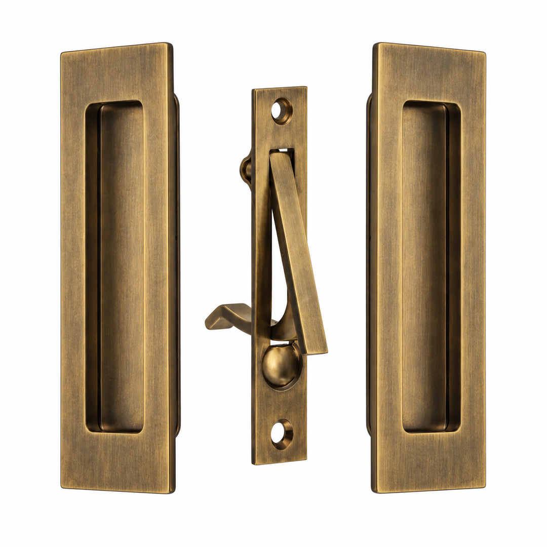 6 Inch Solid Brass Modern Rectangular Pocket Door Pull Set