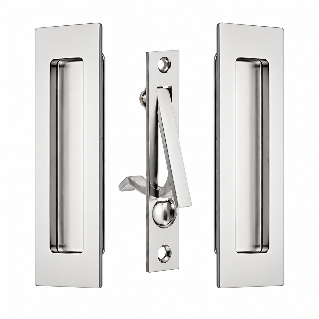 6 Inch Solid Brass Modern Rectangular Pocket Door Pull Set